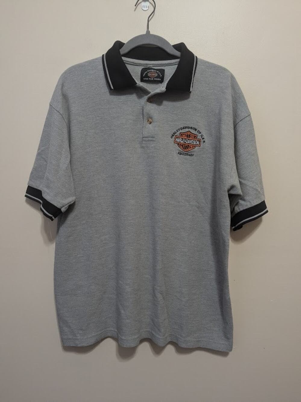 Harley Davidson Polo Shirt Mens XXL Gray Knit Abu Dhabi Shirt